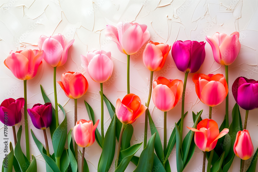 Fresh spring tulip flowers as a holiday postcard design color background with space for text Fresh spring tulip flowers as a holiday postcard design color background with space for text