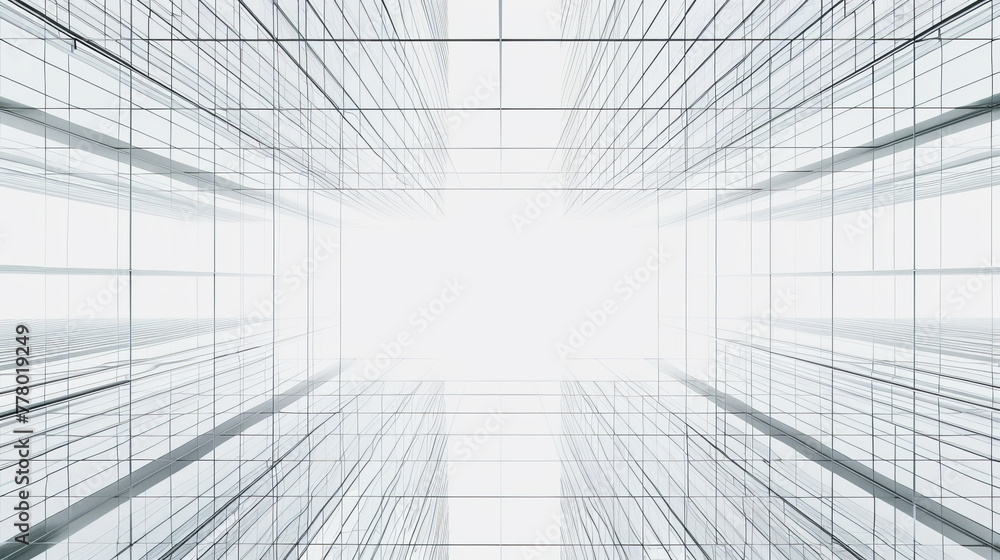 A minimalist background with light grey and white grid patterns, representing the modern architectural style of glass curtain walls.