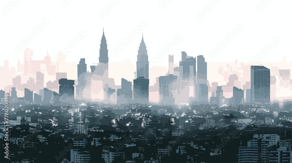 Black cityscape skyline panorama with gray misty city