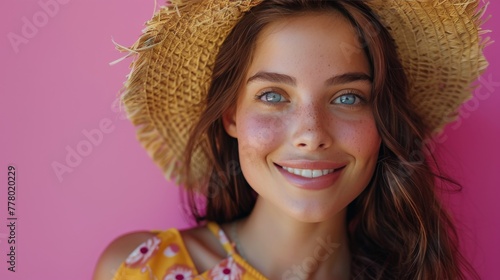 Woman in Straw Hat and Sunglasses