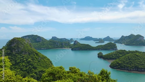 Landscape nature view point of Angthong Islands National Marine Park from Pha jun jaras nature trail Koh Was Ta Lup or Cow Sleep Island - Best spot Beautiful scene of Samui Thailand Travel  photo