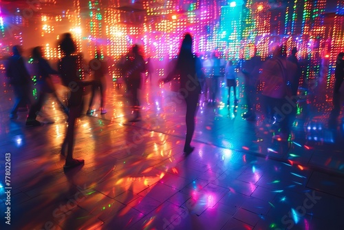 Dancing people in bright colors on the dance floor in the club. Generative Ai