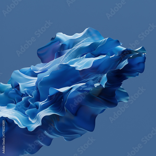 A blue and white abstract painting of a wave