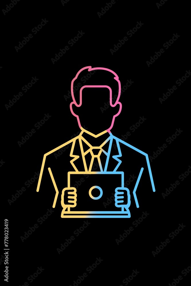 Neon Businessman with Tablet Silhouette Neon Businessman with Tablet Silhouette