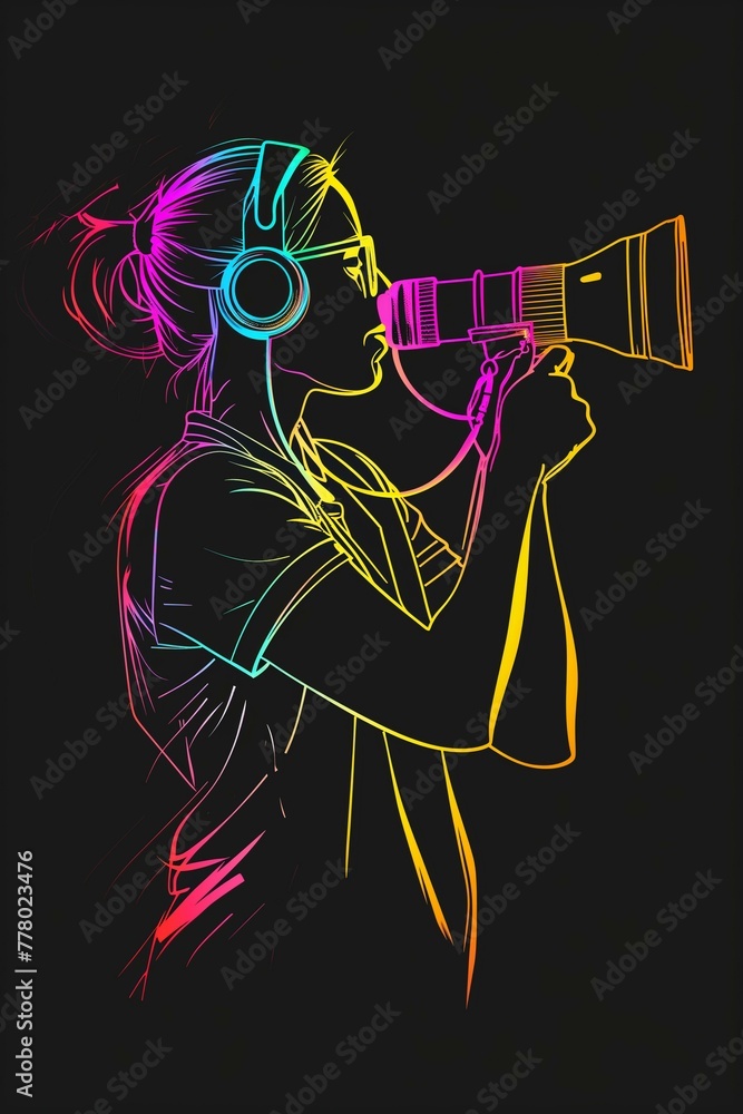 Neon Woman with Camera and Headphones Neon Woman with Camera and Headphones