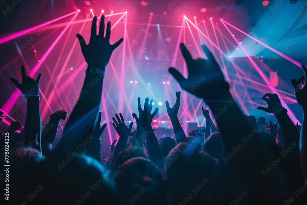 DJ laser concert festival club hands at lasers nightclub. Generative Ai