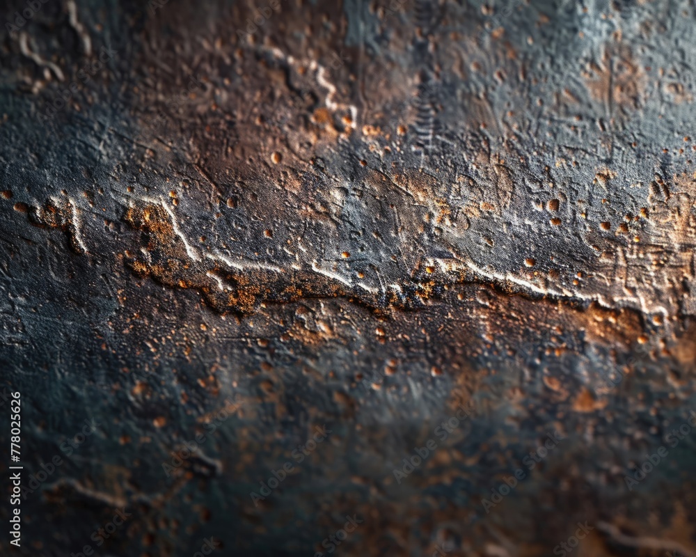 Macro image of metallic surface at a microscopic level, showing oxidation patterns and texture, industrial theme Macro image of metallic surface at a microscopic level, showing oxidation patterns and texture, industrial theme