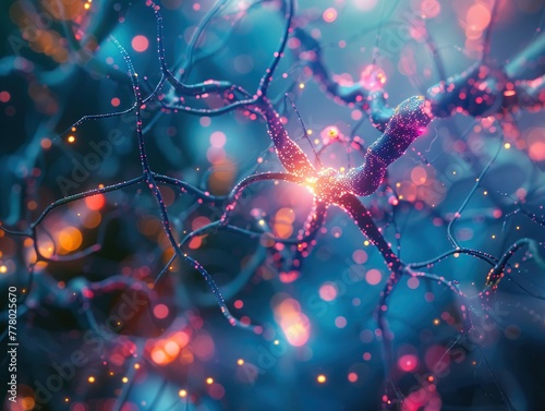 a neuron network under a microscope, highlighting synaptic connections, for neurological studies