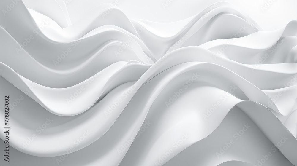 A 3D render white wave elegant curves and folds of a flowing white fabric.
