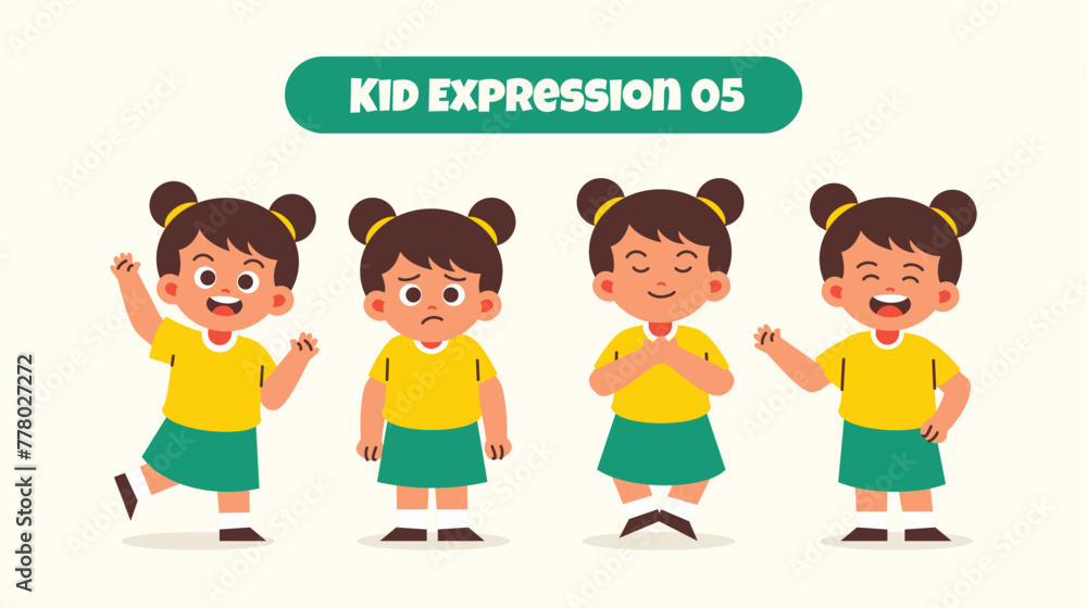 Girl Kid in Various Expressions and Gesture
