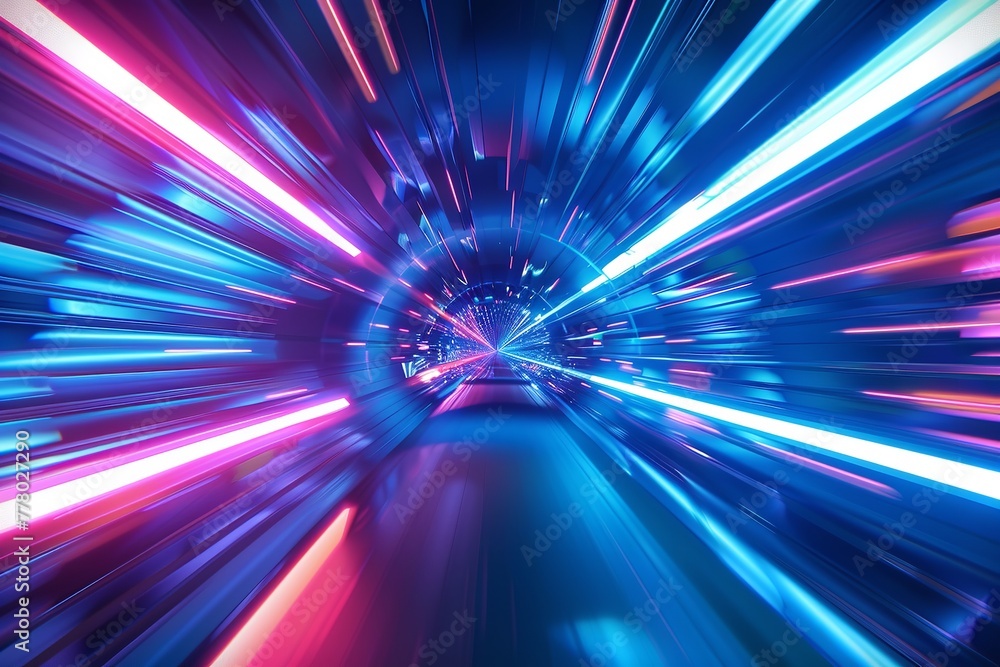 Example: Retro 3D Tunnel Space Warp Hyper Neon. Generative Ai - obrazy, fototapety, plakaty 