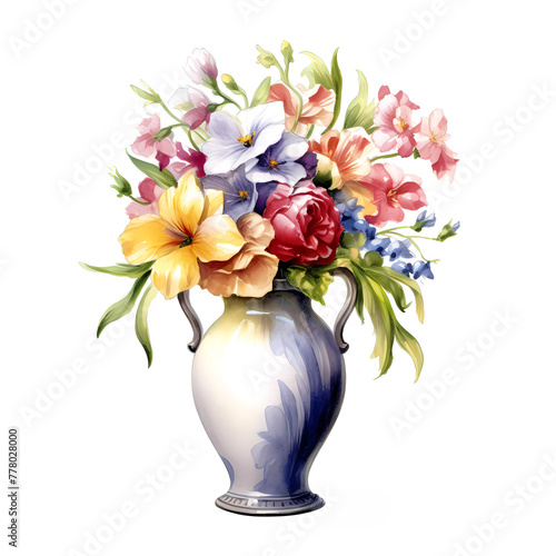 Wallpaper Mural Watercolor painting of assorted vibrant flowers in a classic vase Torontodigital.ca