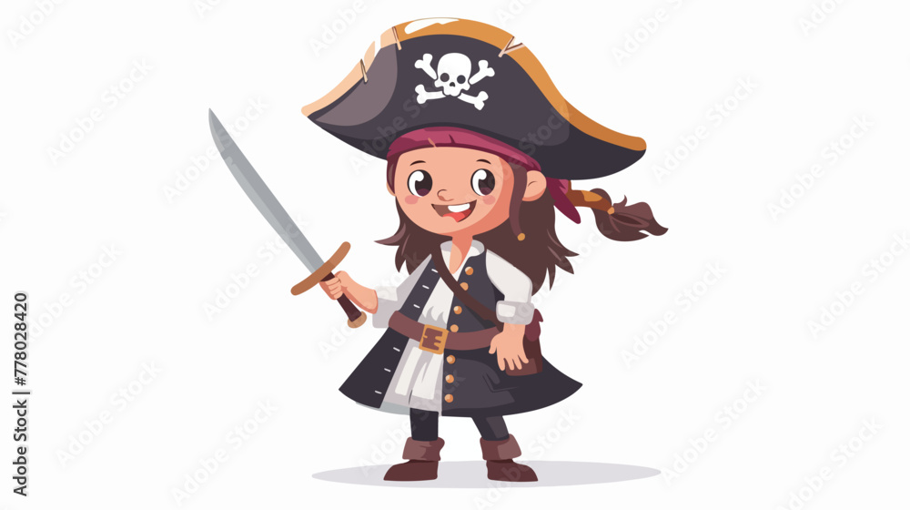 Cartoon happy smiling girl pirate vector kid