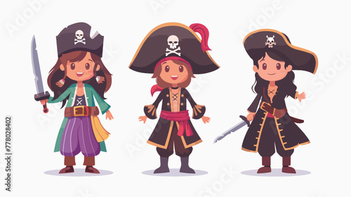 Cartoon happy smiling girl pirate vector kid
