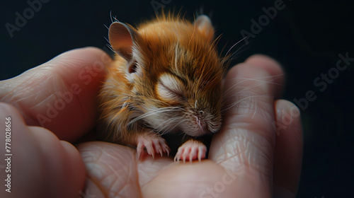 a tiny micro baby flying squirrel sleeping on someone else's fingers © Oleksandr