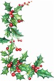 Festive holly and berries corners for Christmas cards,