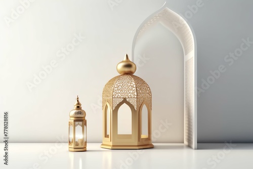 Eid mubarak and ramadan kareem greetings with islamic lantern and mosque. Eid al fitr background