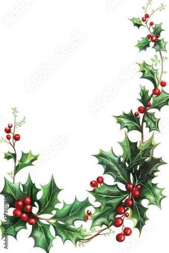 Festive holly and berries corners for Christmas cards,