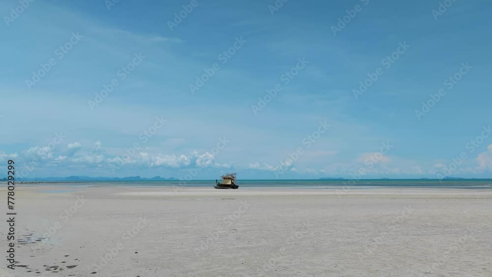 Landscape nature Nathon Beach is beautiful white sand beach 
The wreckage of an old ship sits on the beach. Travel nature Footage in Samui Island Thailand 