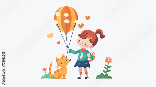 Cute cat girl holding hot air balloon fantasy  © Jasmin