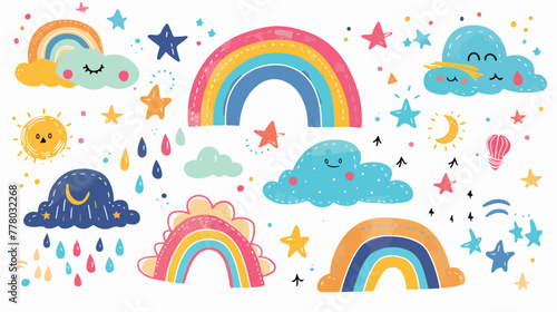 Cute colorful rainbow. Childish flat vector