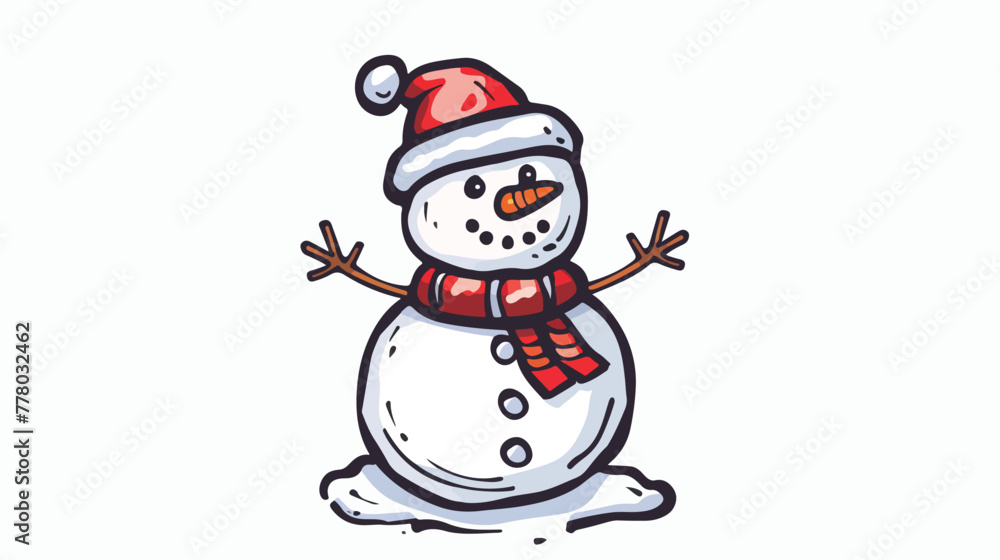 Cute doodle snowman icon. Hand drawn vector 