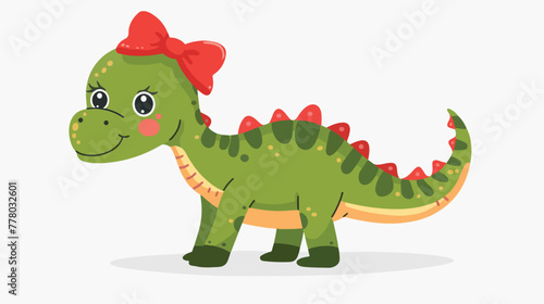 Fototapeta Naklejka Na Ścianę i Meble -  Cute girl dinosaur with red bow vector cartoon
