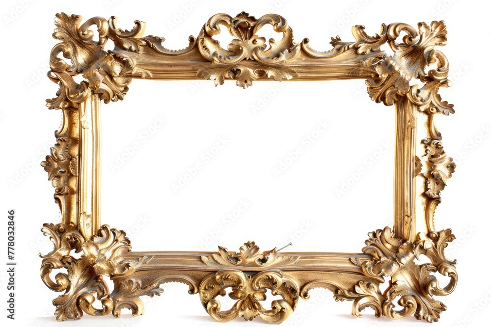 golden baroque picture frame isolated on white