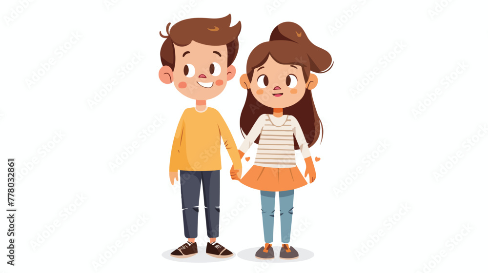 Cute kids couple cartoon flat vector isolated on white