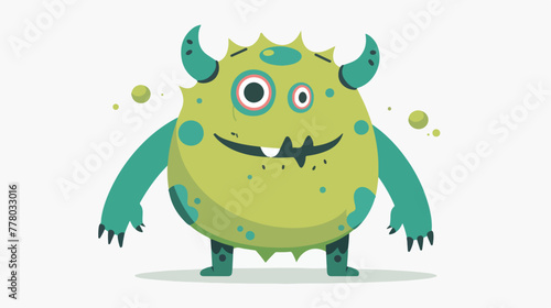 Cute little green cartoon monster isolated flat vector