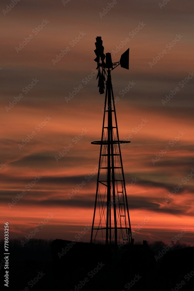  Kansas windmill silhouette sunset sky clouds