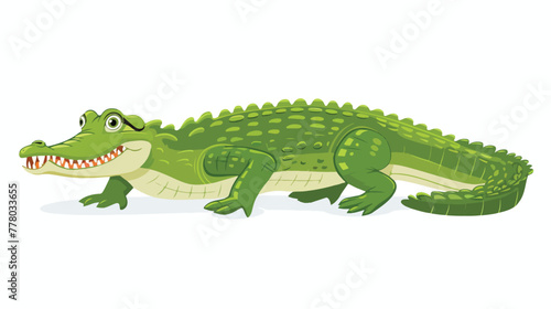 Cute young green crocodile on a white background. vector