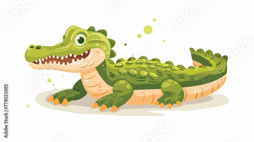 Cute young green crocodile on a white background. vector