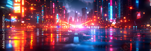 Abstract Neon Lights in Urban Nightlife  Background depicting a city street at night in an urban setting capturing the vibrant and atmospheric ambiance of a bustling cityscape illuminated 