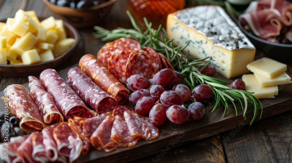 Assorted Meats, Cheeses, and Fruits Display Assorted Meats, Cheeses, and Fruits Display