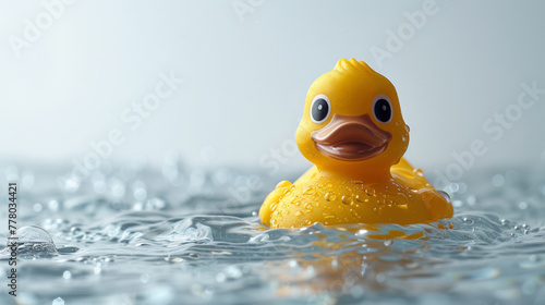 Rubber Duck Surrounded By Sparkling Water Splashes
