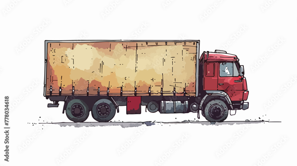 Delivery service. Hand drawn truck. International tra