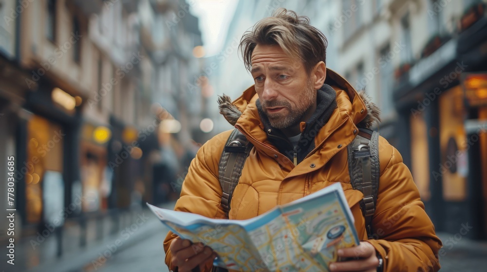 Man Holding Map on Street