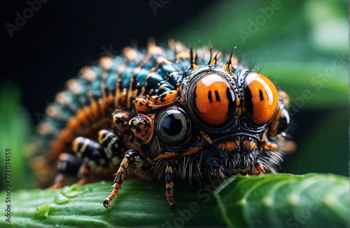 Caterpillar insect close up, macro, big eyes