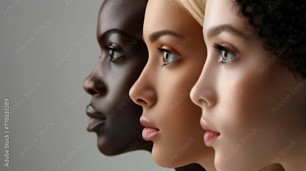 3 women face Different Race Stand Together