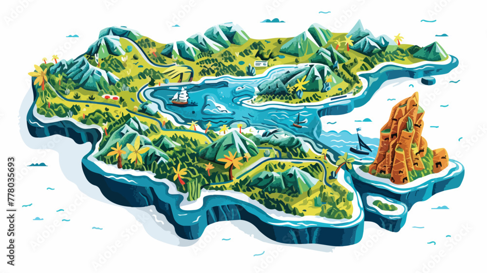 Doodle 3D Solomon Island Map flat vector