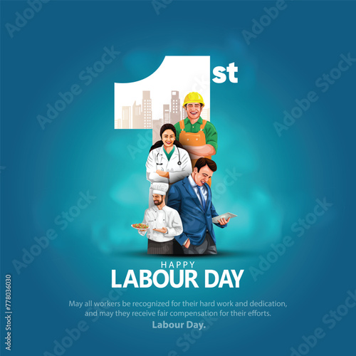 happy Labour day or international workers day vector illustration with workers. labor day and may day celebration. photo