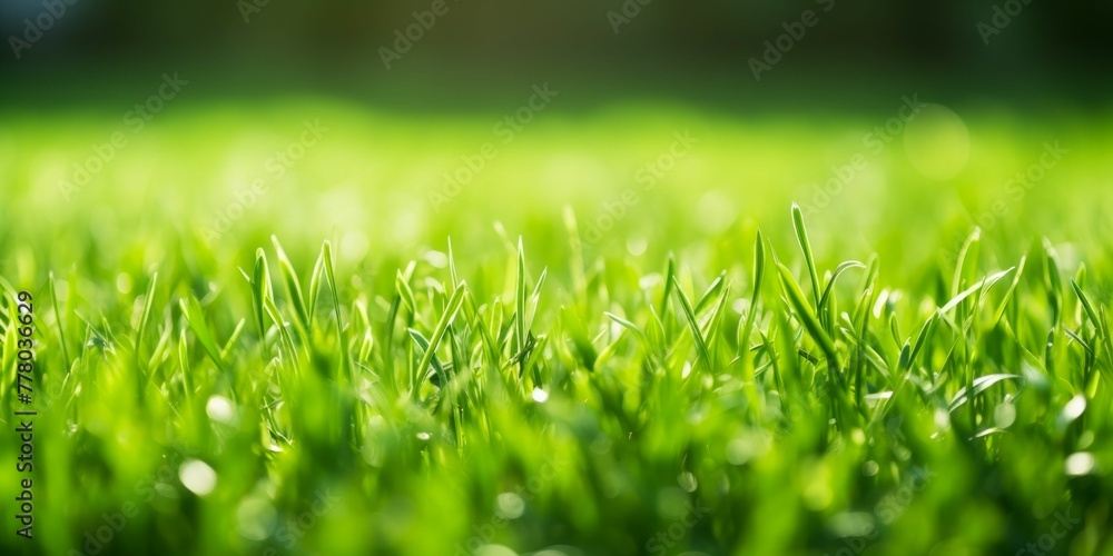 Lush Green Grass with Morning Dew and Sunlight. Generative ai Lush Green Grass with Morning Dew and Sunlight. Generative ai