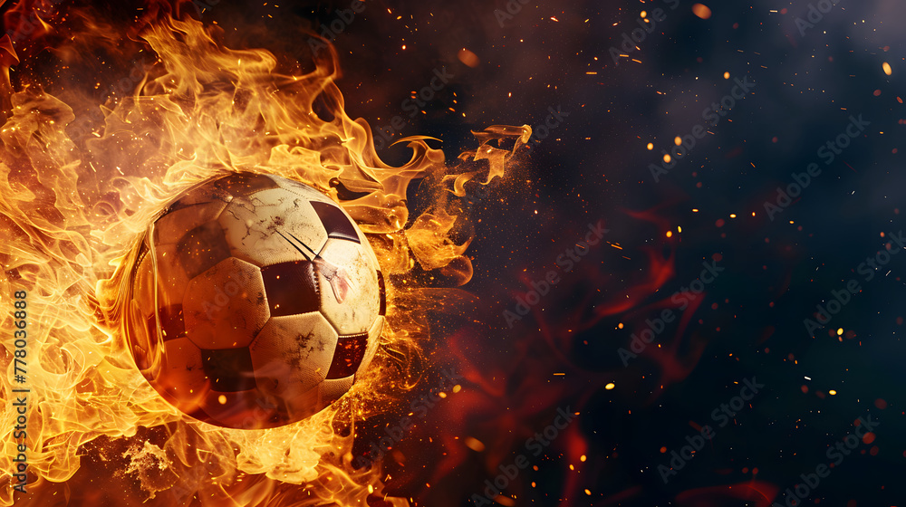 Fototapeta premium football ball on fire isolated on black background with copy space