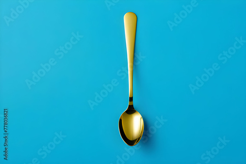 Dessert spoon on blue background