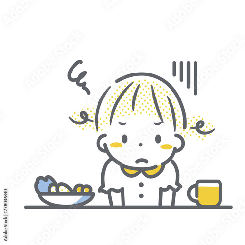 食事が嫌いな子ども　女の子　シンプルでお洒落な線画イラスト