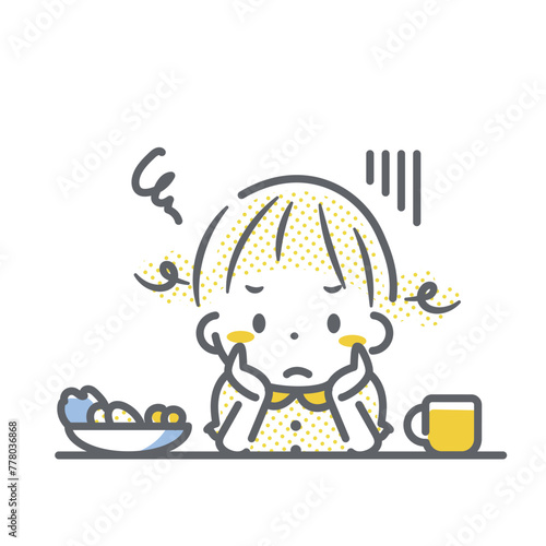 食事が嫌いな子ども　女の子　シンプルでお洒落な線画イラスト