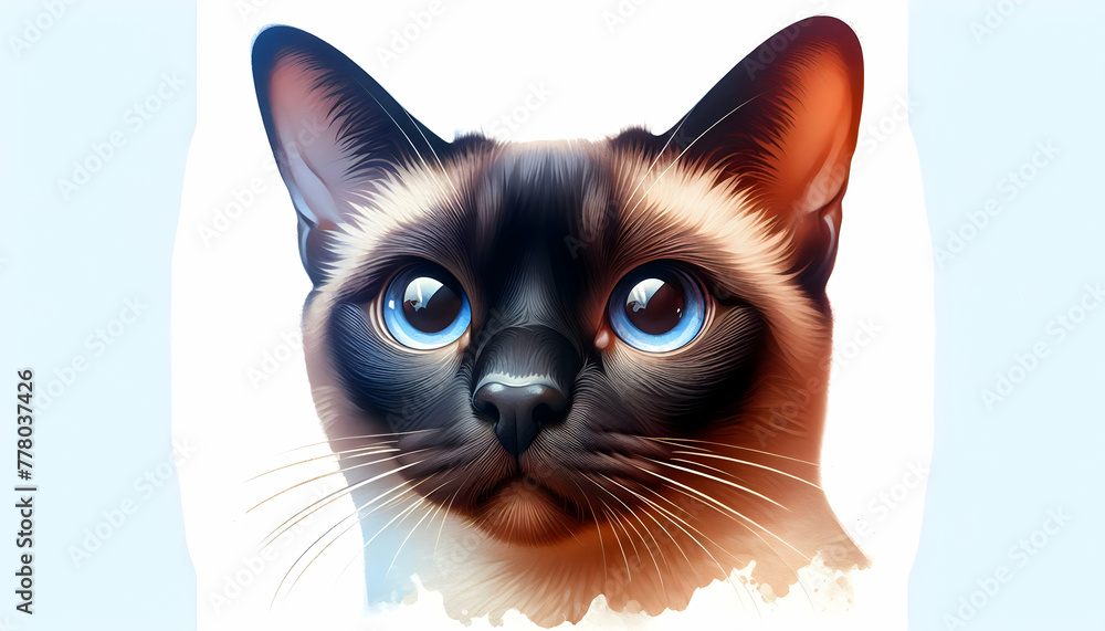 3d flat icon as Siamese Stare A Siamese cat captivating gaze in a ...