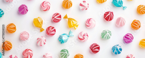 Colorful candy assortment on a white background.
