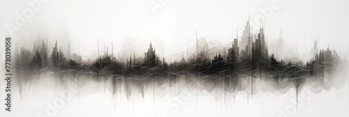 Abstract Monochromatic Landscape with Castle Silhouette and Refl